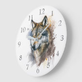 Wolf Watercolor Painting Große Wanduhr (Winkel)