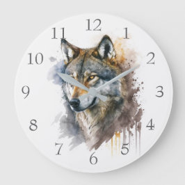 Wolf Watercolor Painting Große Wanduhr
