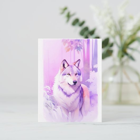 Wolf Watercolor Portrait 2 Postkarte (Stehend Vorderseite)