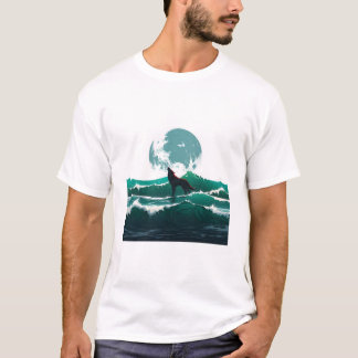 Wolf Wave Art - Ukiyo-e Moonlight Design T-Shirt