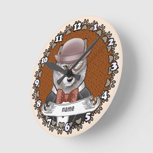 Wolf Wearing Glasses Runde Wanduhr (Winkel)