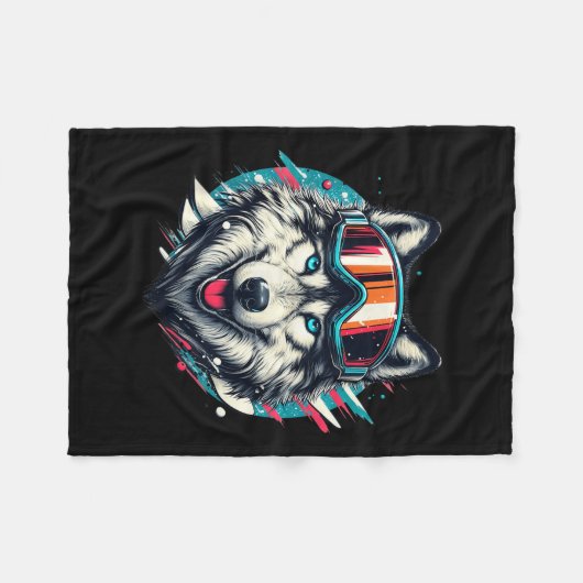 Wolf Wearing Ski Snowboard Goggles Wolf Skiing Lov Fleecedecke (Vorderseite (Horizontal))