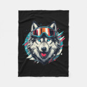 Wolf Wearing Ski Snowboard Goggles Wolf Skiing Lov Fleecedecke (Vorderseite)