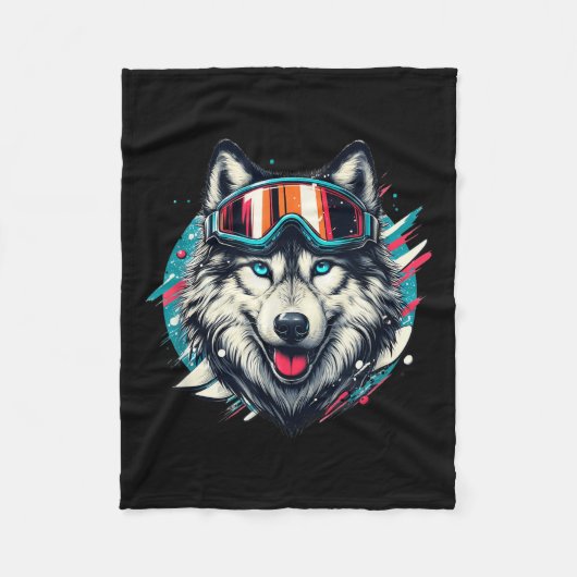 Wolf Wearing Ski Snowboard Goggles Wolf Skiing Lov Fleecedecke (Vorderseite)