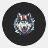 Wolf Wearing Ski Snowboard Goggles Wolf Skiing Lov Runder Aufkleber (Vorderseite)