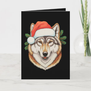 Wolf Weihnachten Xmas Santa Hut Tier Feiertag Karte