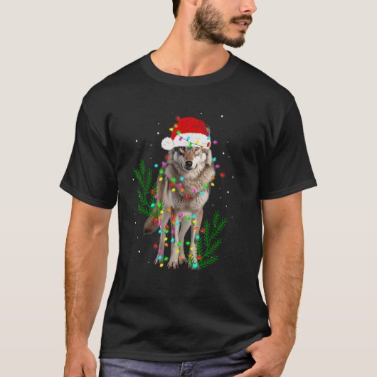 Wolf Weihnachtsmannmütze Christmas Lights Wolf Lov T-Shirt (Vorderseite)