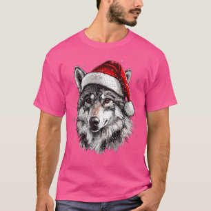 Wolf Weihnachtsmannmütze Funny Xmas Wolf liebt Wei T-Shirt
