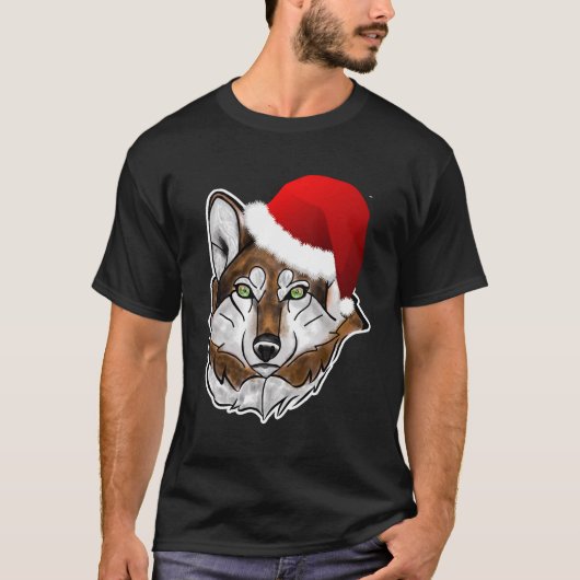 Wolf Weihnachtsmannmütze Weihnachts-Langschläfer S T-Shirt (Vorderseite)