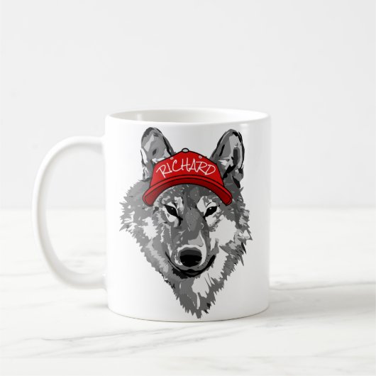 Wolf White&Black Red Baseball Cap Name Team T-Shir Kaffeetasse (Links)