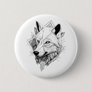 Wolf Wild Animal Nature Illustration Art Tattoo Button