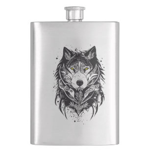 Wolf Wild Animal Nature Illustration Art Tattoo Flachmann