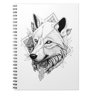 Wolf Wild Animal Nature Illustration Art Tattoo Notizblock