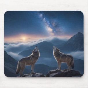Wolf Wild Majestic Animal in einer Sterngalaxie Mousepad