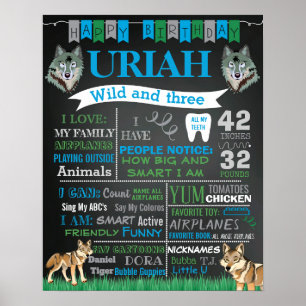 Wolf Wild und drei Geburtstagskalkboard-Zeichen Poster