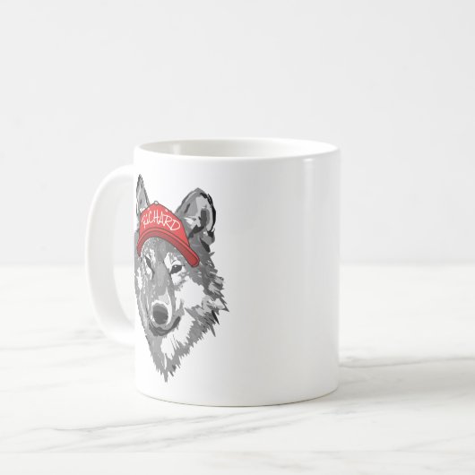 Wolf Wildlife Red Baseball Cap Name Kaffeetasse (Vorderseite Links)