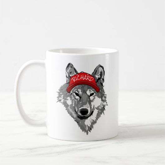 Wolf Wildlife Red Baseball Cap Name Kaffeetasse (Links)