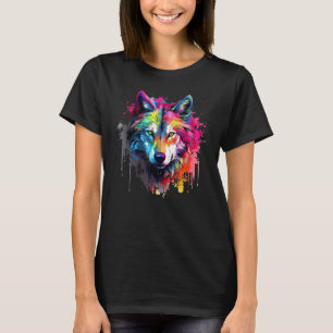 Wolf Wildtiere Lover Colorful Splash Art T-Shirt