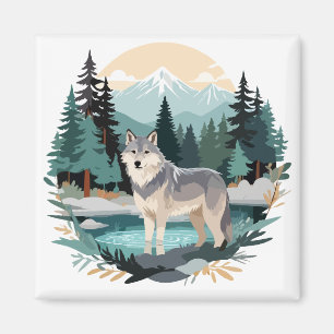 Wolf Wildtiere Natur Außenbereich Wasserfarbe Magnet