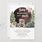 Wolf Willkommen bei der Pack Floral Girl Babydusch Einladung (Vorderseite)