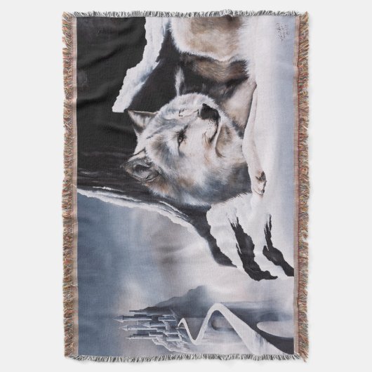 Wolf Winter Castle Fantasy Decke (Vorderseite Vertikal)