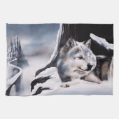 Wolf Winter Castle Fantasy Geschirrtuch (Horizontal)