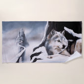 Wolf Winter Castle Fantasy Strandtuch (Vorderseite)