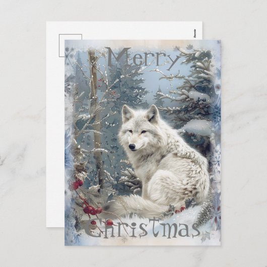 Wolf Winter Christmas Feiertagspostkarte (Vorne/Hinten)