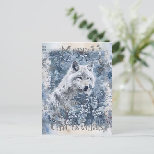 Wolf Winter Christmas Feiertagspostkarte (Stehend Vorderseite)