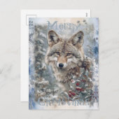 Wolf Winter Christmas Feiertagspostkarte (Vorne/Hinten)