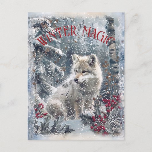 Wolf Winter Christmas Feiertagspostkarte (Vorderseite)