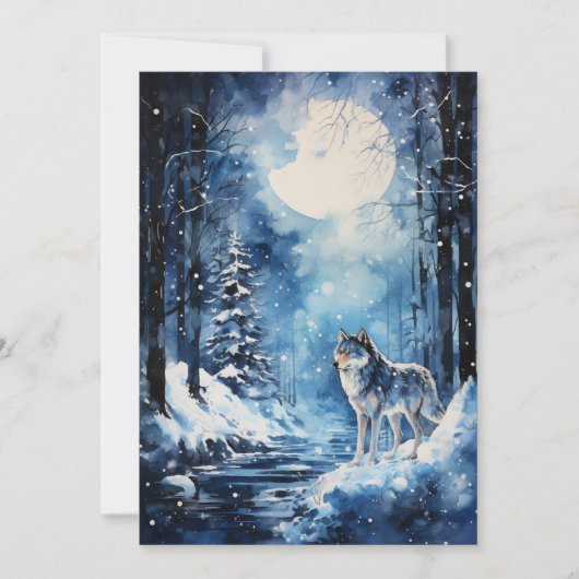 Wolf Winter Moon Feiertagskarte (Vorderseite)