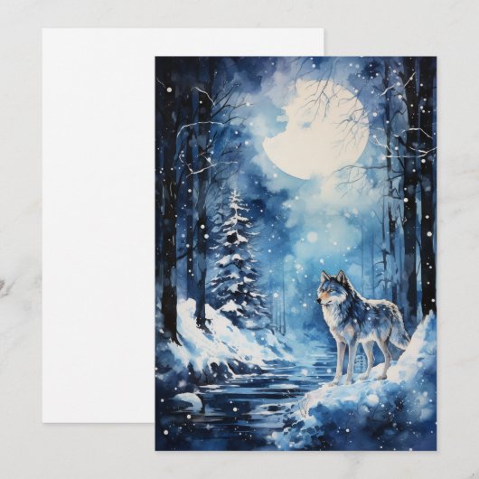 Wolf Winter Moon Feiertagskarte (Vorne/Hinten)