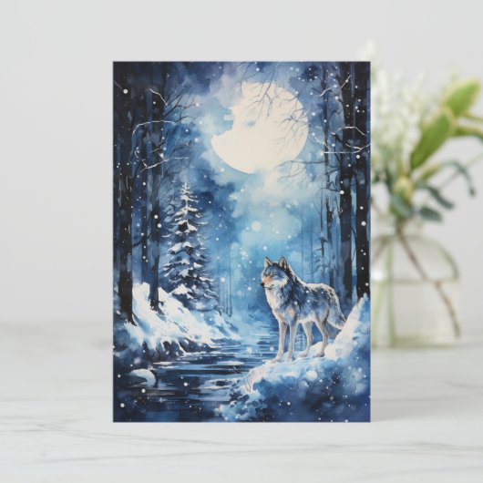 Wolf Winter Moon Feiertagskarte (Stehend Vorderseite)