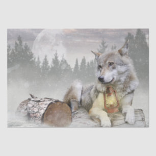 Wolf Winter Snow Forest Moon Landschaft Seidenpapier