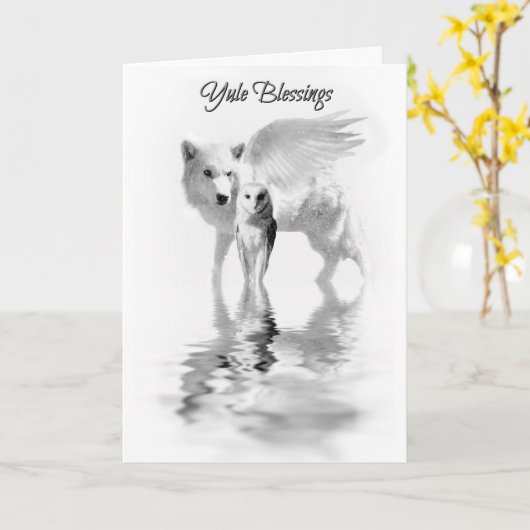 Wolf-Wintersolstice-Weihnachten Karte (Gelbe Blume)