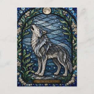 Wolf Winterwald Illumina Buntglas Postkarte