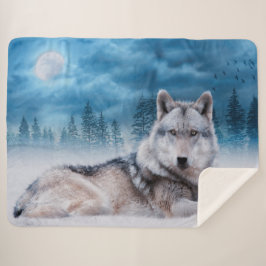 Wolf / Wolf Wolf Moon Mondlicht Sherpadecke