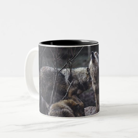 Wolf-Wolf-Wolf Zweifarbige Tasse (Vorderseite Links)
