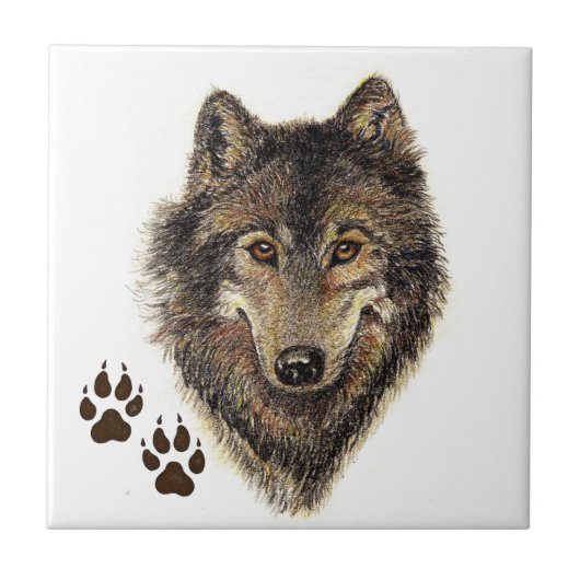 Wolf, Wölfe, Natur, Wildtiere, Aquarelltiere Fliese (Vorderseite)