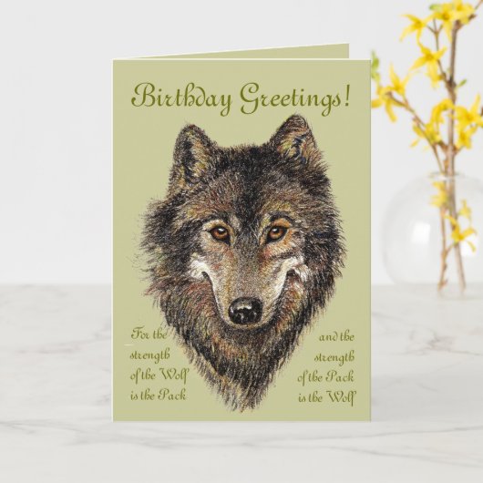 Wolf, Wölfe und Zitat, Tier, Karte (Gelbe Blume)