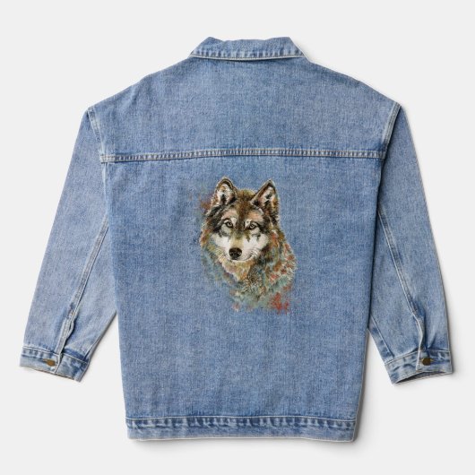Wolf Wölfe Wasserfarbe Tierart Jeansjacke (Rückseite)