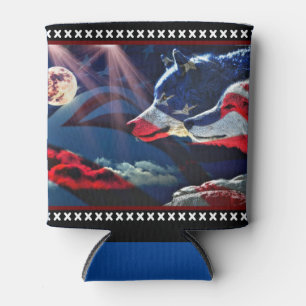 Wolf Wolves Full Moon American Flag Dosenkühler