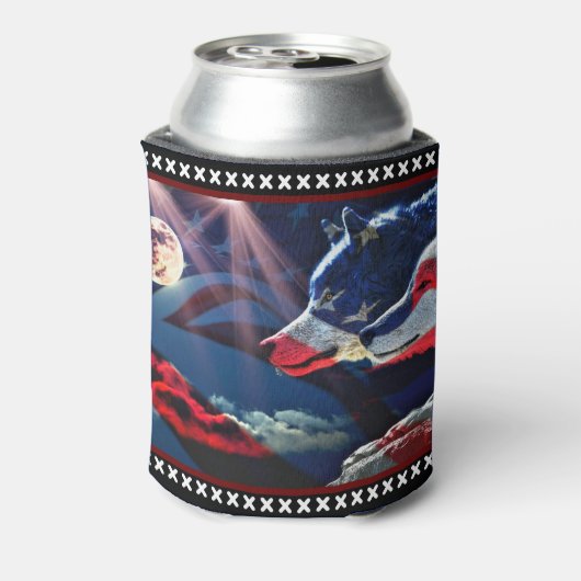 Wolf Wolves Full Moon American Flag Dosenkühler (Kanne Rückseite)