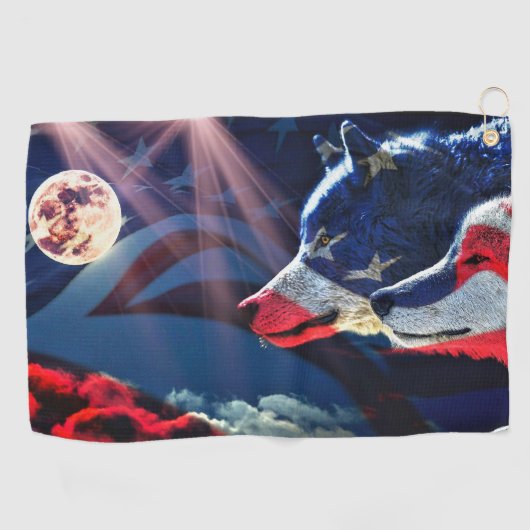 Wolf Wolves Full Moon Golfhandtuch (Horizontal)