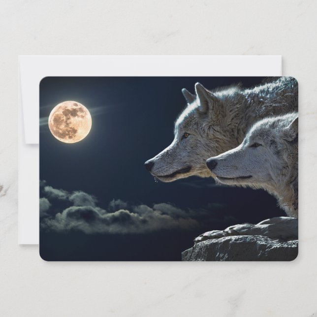 Wolf Wolves Howling am Vollmond nachts (Vorderseite)