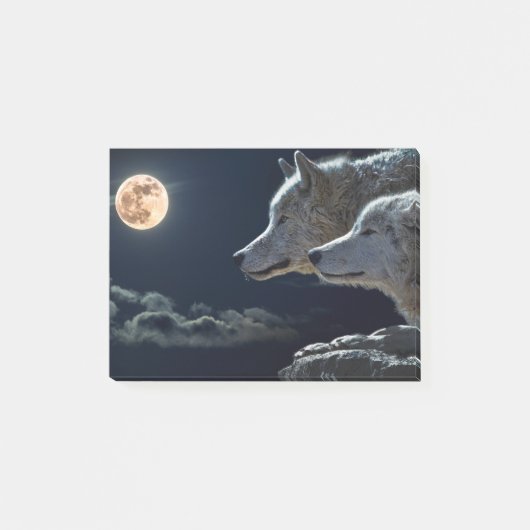 Wolf Wolves Howling am Vollmond nachts Post-it Klebezettel (Vorderseite)