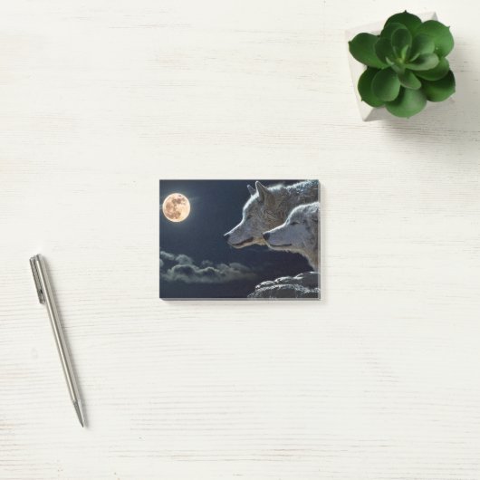 Wolf Wolves Howling am Vollmond nachts Post-it Klebezettel (Büro)