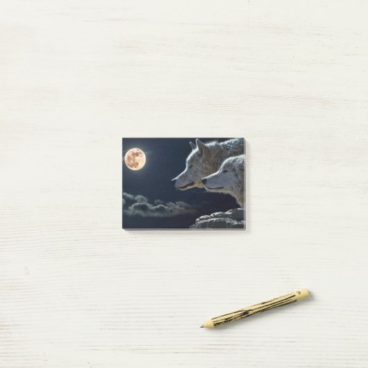 Wolf Wolves Howling am Vollmond nachts Post-it Klebezettel (Auf Schreibtisch)