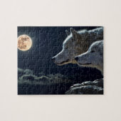 Wolf Wolves Howling am Vollmond nachts Puzzle (Horizontal)